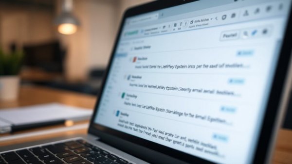 Laptop showing email interface on Jmail Platform related to Epstein.