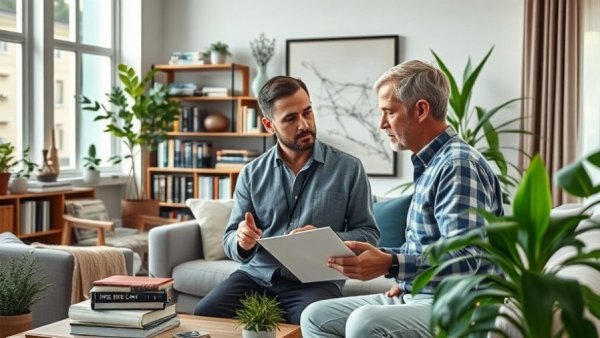 Man discussing timeless design principles in modern living room.