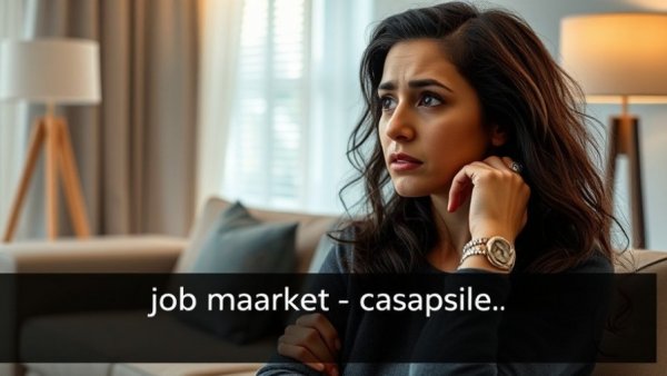 Concerned woman discusses job market collapse in modern setting.