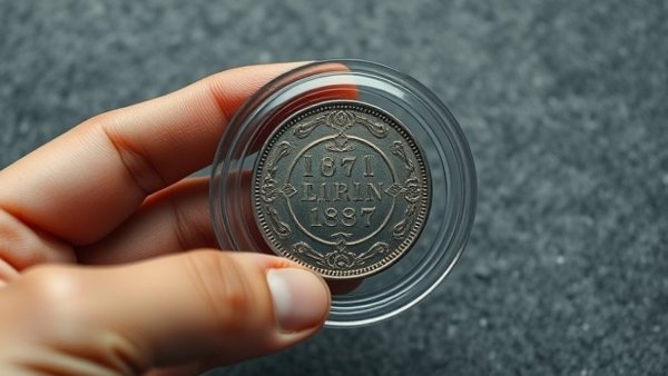 Hand holding 1887 florin coin with investment text overlay.