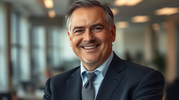 Confident businessman discussing business rates increases indoors.