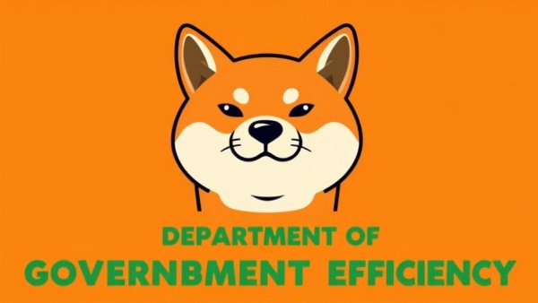 Graphic of a Shiba Inu dog against orange background with green text, symbolizing DOGE collapse implications for business leaders.