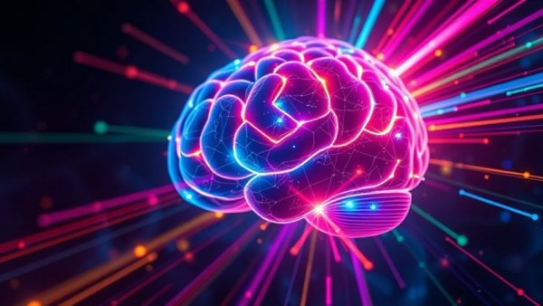 AI bubble impact concept with glowing brain and cosmic background.