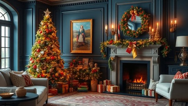 Argos Habitat Christmas decorations sale in elegant living room.