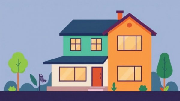 Cartoon house illustration, colorful and simple design.