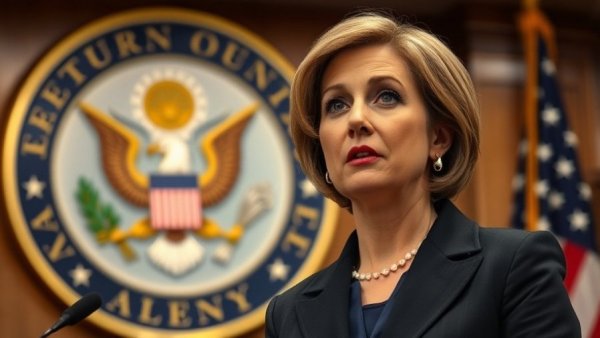 Formal presentation on states rights to regulate AI, speaker in front of state seal.