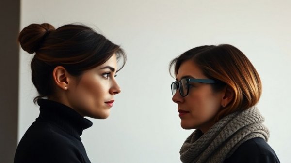 Two contemplative women with varying expressions, exploring AI in mental healthcare.