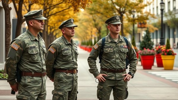 National Guardsmen in DC observing scene behind caution tape.