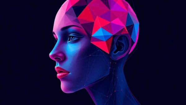 Abstract illustration representing AI impact on small business with vibrant geometric layers