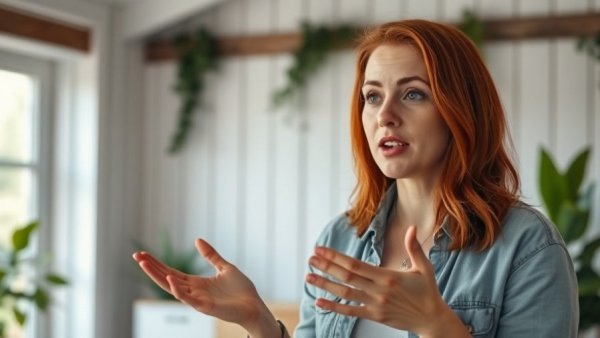 Casual woman explaining property report for first-time buyers indoors