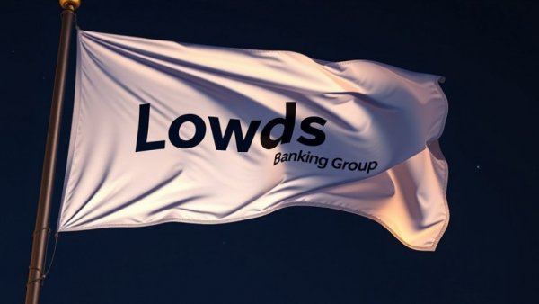 Lloyds Banking Group flag waving at night.