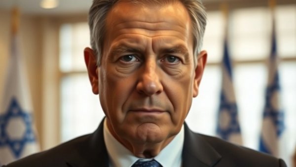 Netanyahu seeks pardon over corruption charges, formal setting with flag background.