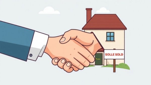 Cartoon handshake over a sold house, UK housing market resilience.