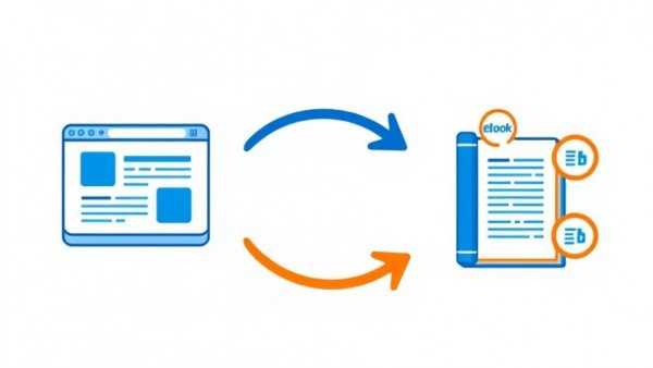 Illustration of converting website to eBook using Calibre, with icons.