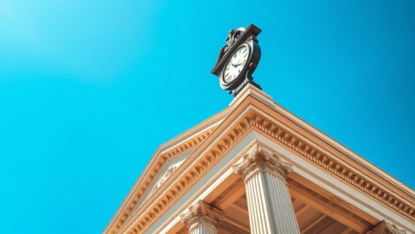 UK Bank stress tests resilience with ornate clock on neoclassical building.