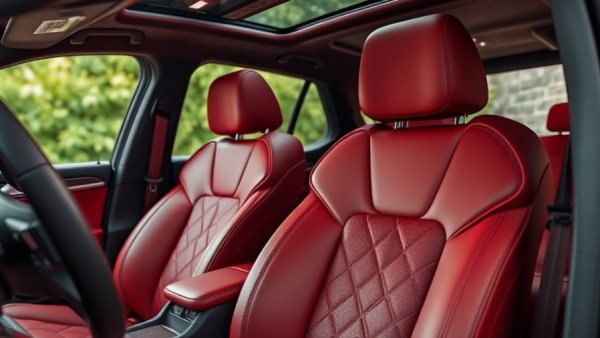 Stylish interior of an affordable Japanese luxury SUV with red leather seats.