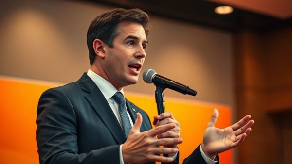 Lively discussion by a businessman in a suit in UK about institutions under fire.