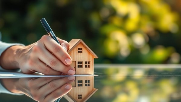 Hand writing near small house model, representing UK housing market impact of budget.