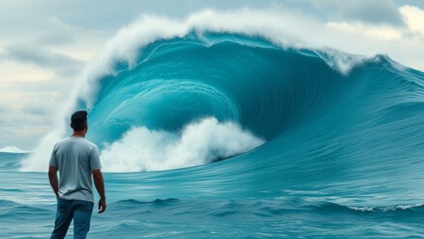 Massive ocean wave symbolizing mega-mergers for shareholders.