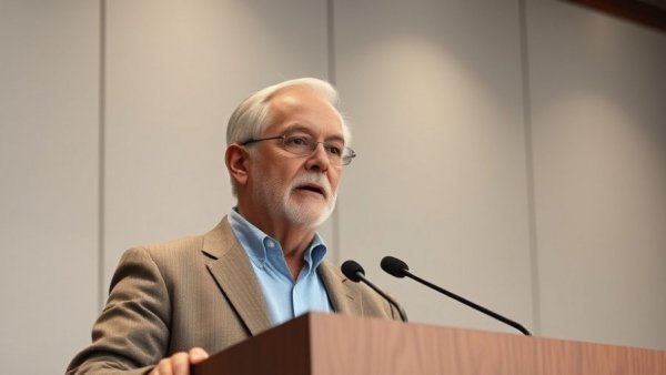 Elderly man making quick decisions presentation.