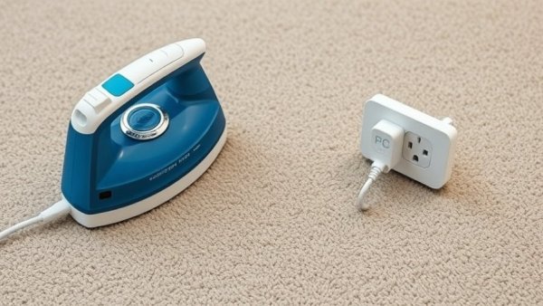 Iron with smart plug on carpet demonstrating smart plug automation.
