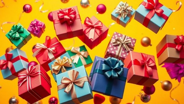Colorful gifts and baubles creatively showcased for holiday gifting strategies.