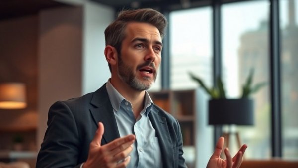 Man discussing if football is still a working-class game, modern studio.