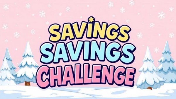 Savings challenge winter-themed illustration with snowy trees.