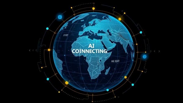 The State of AI by 2030 futuristic globe graphic design.