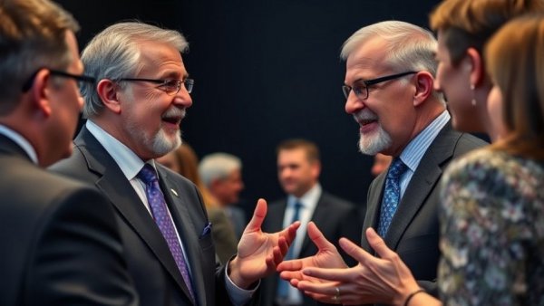 Leadership interaction at Berkshire Hathaway event, professional setting.