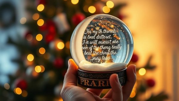 Prayer for peace at Christmas inside a decorative snow globe.