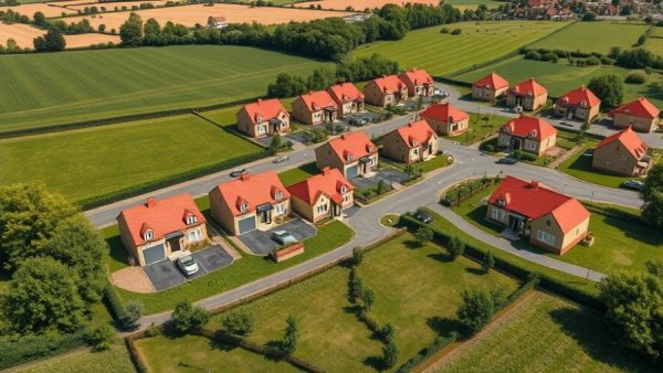 Aerial view of £16.6m financed family homes in Somerset countryside.