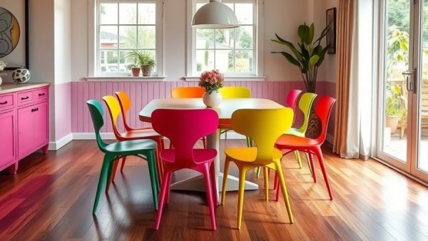 Vibrant dining room showcasing upside down decluttering method.