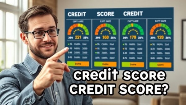 Colorful infographic on good credit score 2026 update, man pointing.