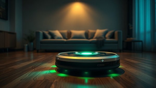 Picea Robotics Takes Over Roomba in dimly lit room with green glow.