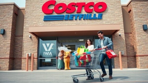 Happy family with shopping cart at Costco, highlighting Gold Star Membership.