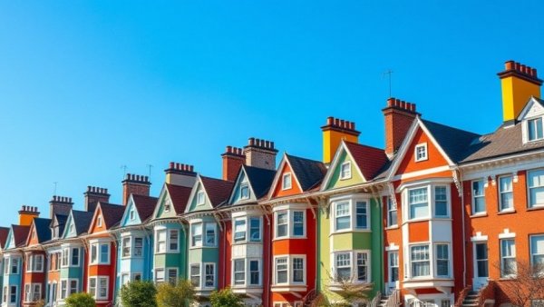 Charming row of colorful townhouses under blue sky, common mistakes when selling a home.