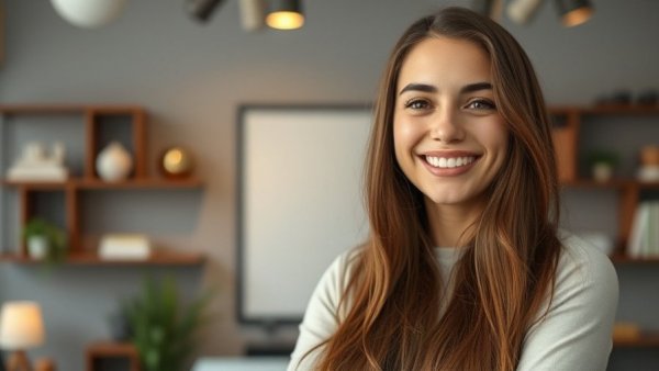 Young woman in modern office discussing EV battery recycling.