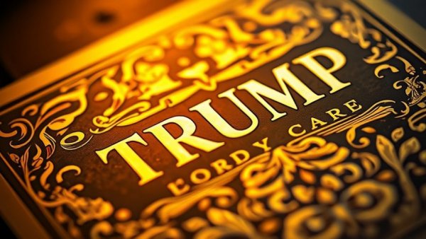 Close-up of Trump Gold Card with intricate designs under warm lighting.