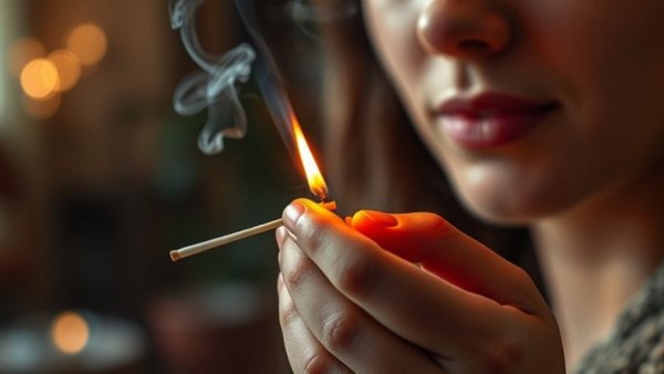 Person lighting incense stick in calm indoor setting