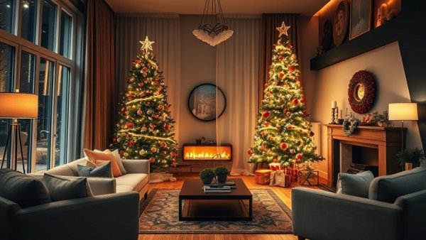Elegant Christmas tree placement in home decor with festive ambiance.