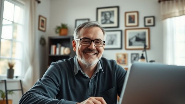 Middle-aged man in home office video call, build-to-rent homes topic.