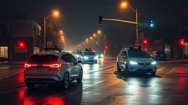 Waymo autonomous vehicle navigating power outage at night.