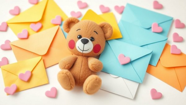 Joyful collection of colorful envelopes and letters with a cute bear, perfect for Budgeting with Happy Mail.