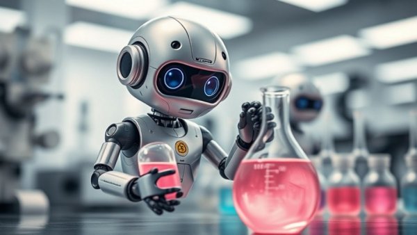 AI for science industry: Robot conducting a lab experiment.