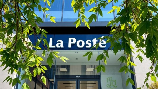 La Poste glass facade surrounded by leaves, symbolic of a cyberattack.