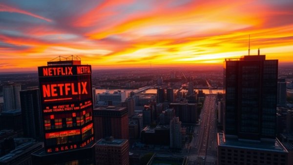 Netflix Warner Bros Deal Impact on Small Business with vibrant Netflix HQ sunset.