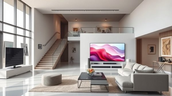 Minimalist living room with LG Gallery TV displaying artwork.