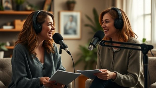 Two women discussing home renovation costs on a podcast.