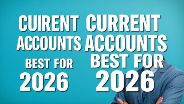 Poster discussing the best current accounts 2026 UK with man in glasses.